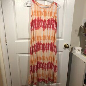 koolaburra orange tie-dye print sleeveless maxi dress, size L